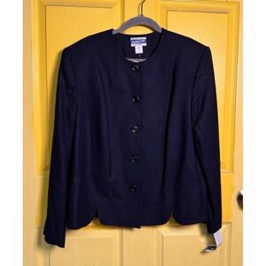 Vtg Pendleton Plus 100% Wool Collarless Navy Jacket Blazer 20W Scalloped Hem USA